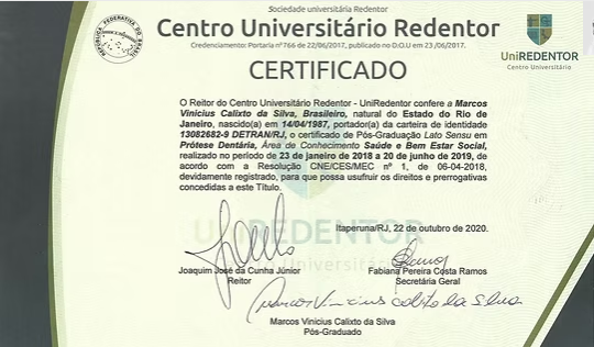 Certificado — Centro Universitário Redentor